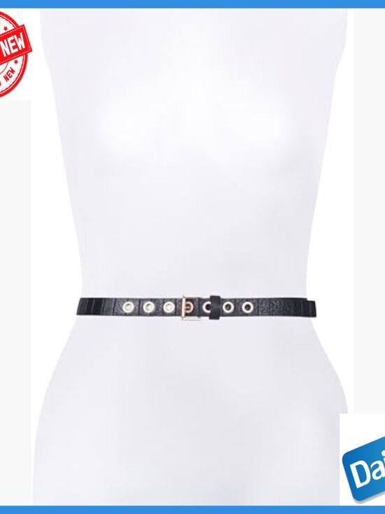 Skinny Leather Belt with Adjustable Sizing, Roller Buckle, 100% Leather main image 5